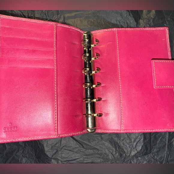 GUCCI Vintage Pink GG Logo Agenda Day Planner Binder Cover Leather AUTHENTIC - Picture 2 of 6